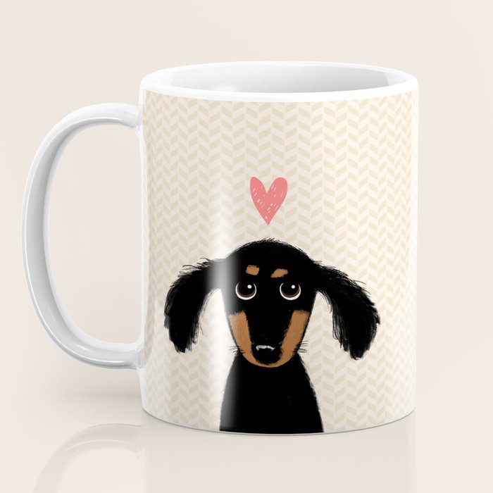 Dachshund Love | Cute Longhaired Black and Tan Wiener Dog Coffee Mug Gallery Image 3