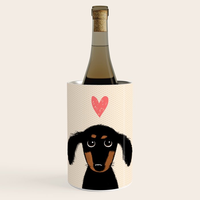 Dachshund Love | Cute Longhaired Black and Tan Wiener Dog Wine Chiller Gallery Image 1