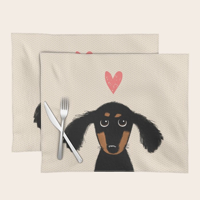 Dachshund Love | Cute Longhaired Black and Tan Wiener Dog Placemat Gallery Image 1