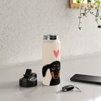 Dachshund Love | Cute Longhaired Black and Tan Wiener Dog Water Bottle Gallery Image 4