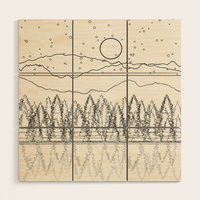 Minimal Line Mountain Beauty II Wood Wall Art Gallery Image 1