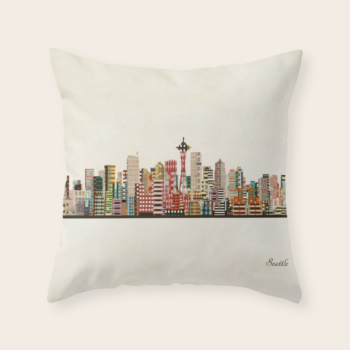 seattle city skyline Throw Pillow Gallery Image 1
