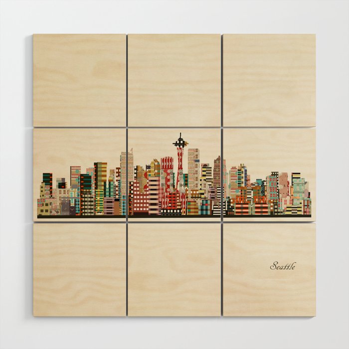 seattle city skyline Wood Wall Art Gallery Image 1