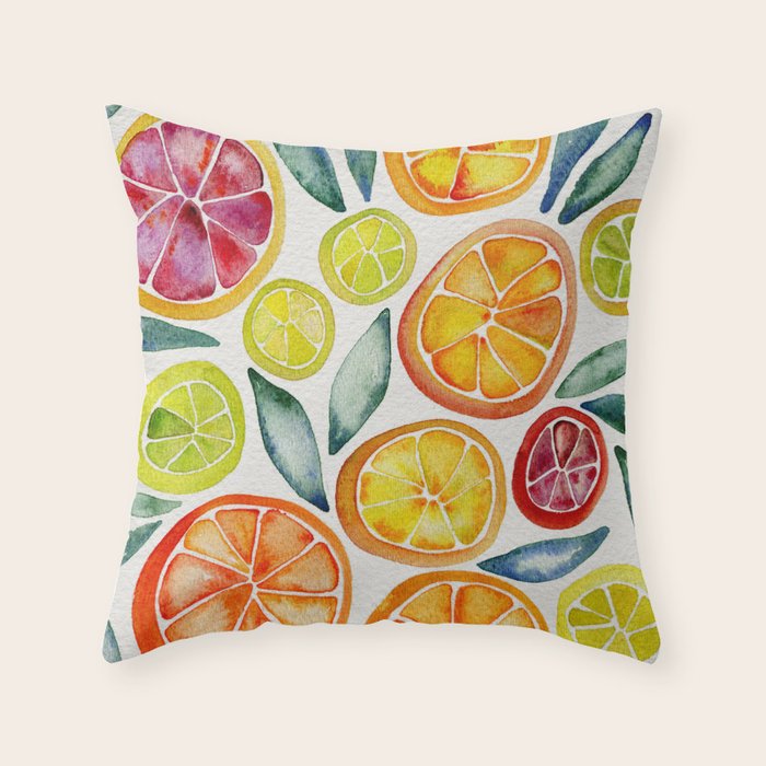 Sliced Citrus Watercolor Throw Pillow Gallery Image 6