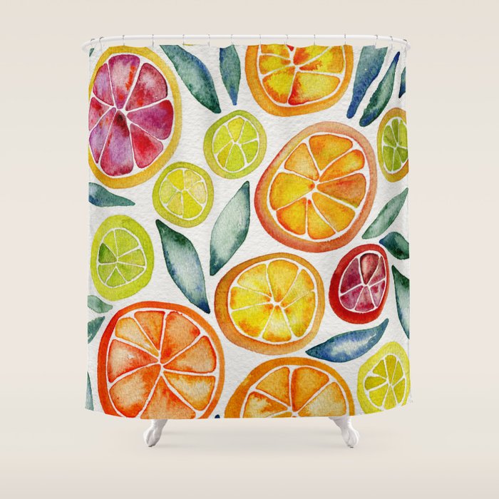 Sliced Citrus Watercolor Shower Curtain Gallery Image 1