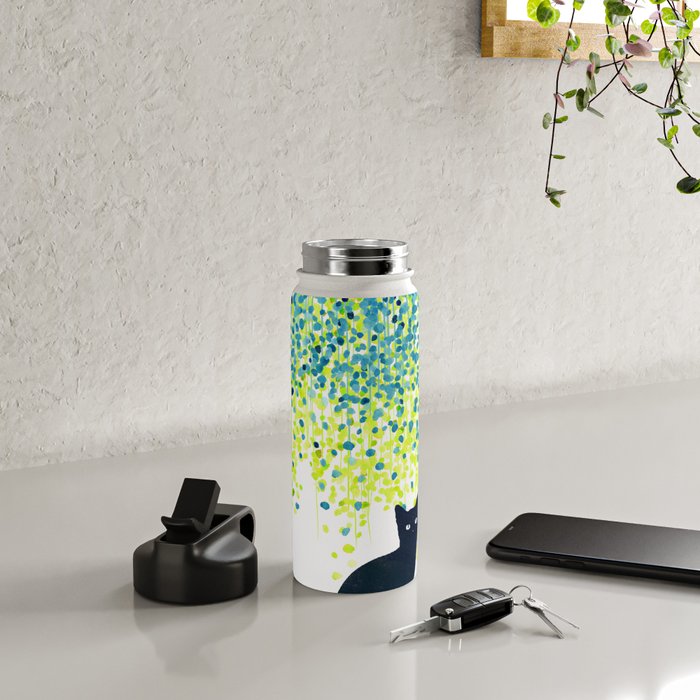 Cat in the garden under willow tree Water Bottle Gallery Image 5