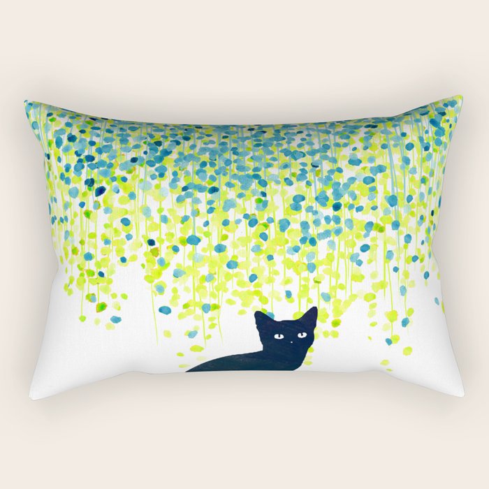 Cat in the garden under willow tree Rectangular Pillow Gallery Image 2