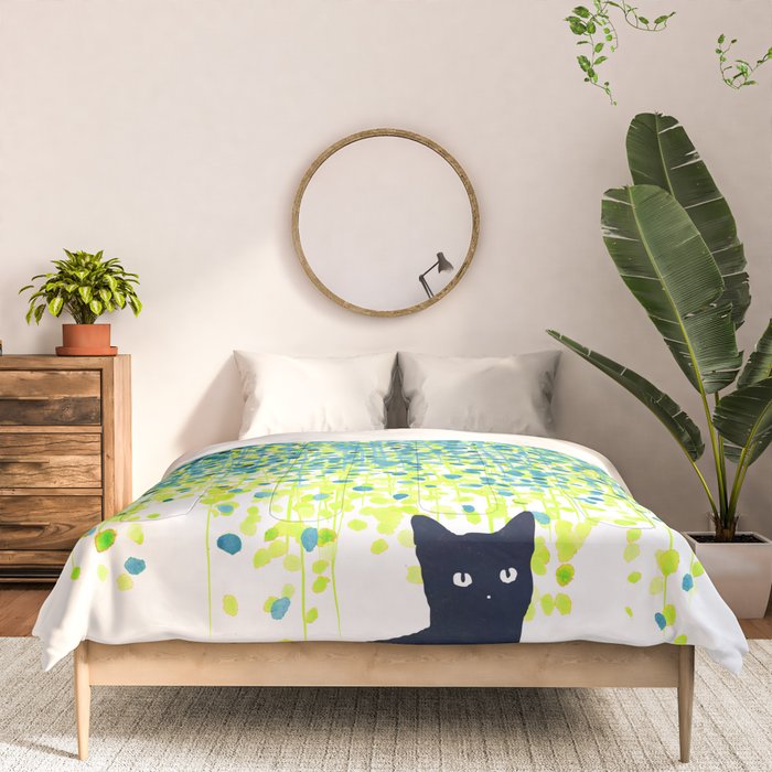 Cat in the garden under willow tree Comforter Gallery Image 3