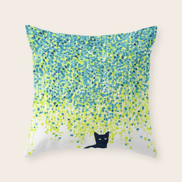 Cat in the garden under willow tree Throw Pillow Gallery Image 6