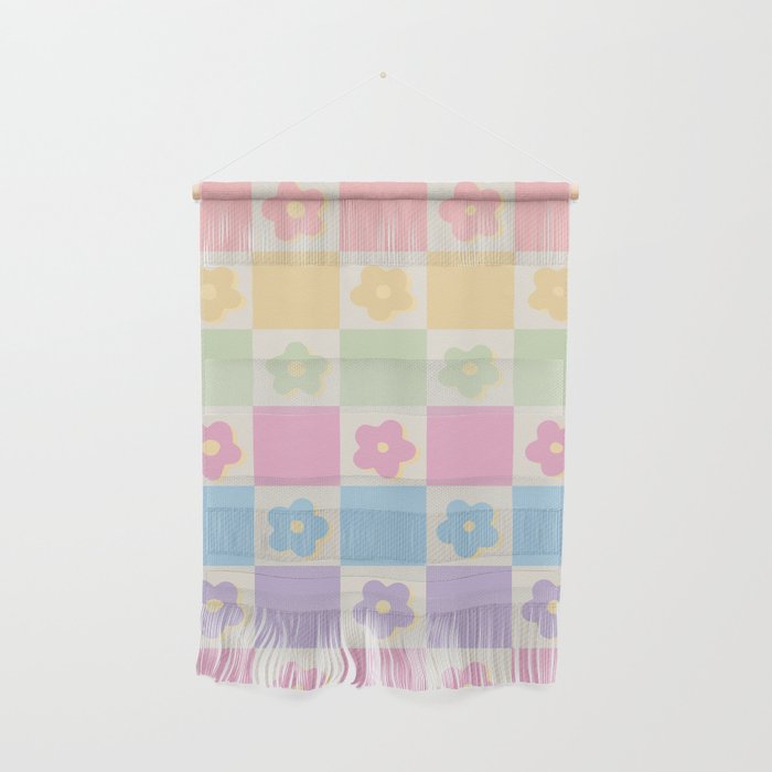 Checkered Flower Power Danish Pastel Rainbow Tones Wall Hanging Gallery Image 1