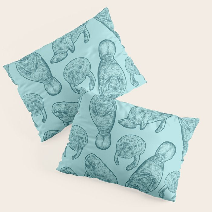Manatees - Teal Pillow Sham Gallery Image 1