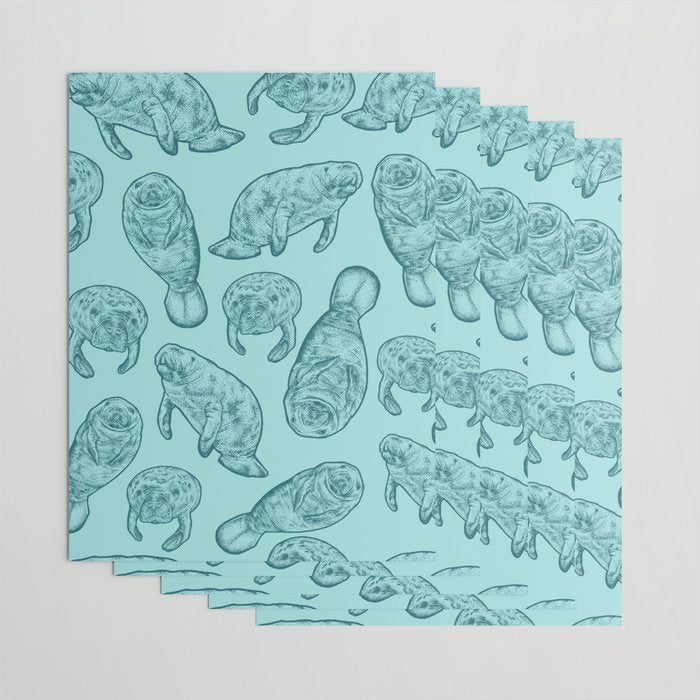 Manatees - Teal Wrapping Paper Gallery Image 3