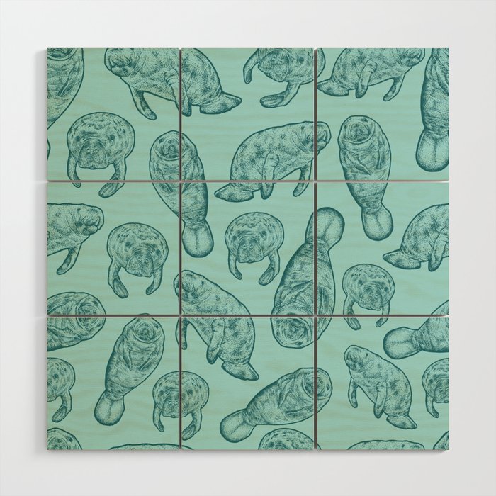 Manatees - Teal Wood Wall Art Gallery Image 1