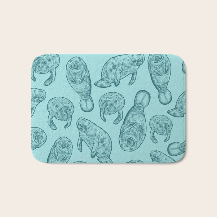 Manatees - Teal Bath Mat Gallery Image 1
