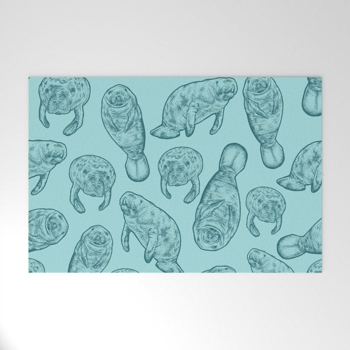 Manatees - Teal Welcome Mat Gallery Image 1