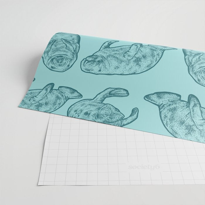 Manatees - Teal Wrapping Paper Gallery Image 2