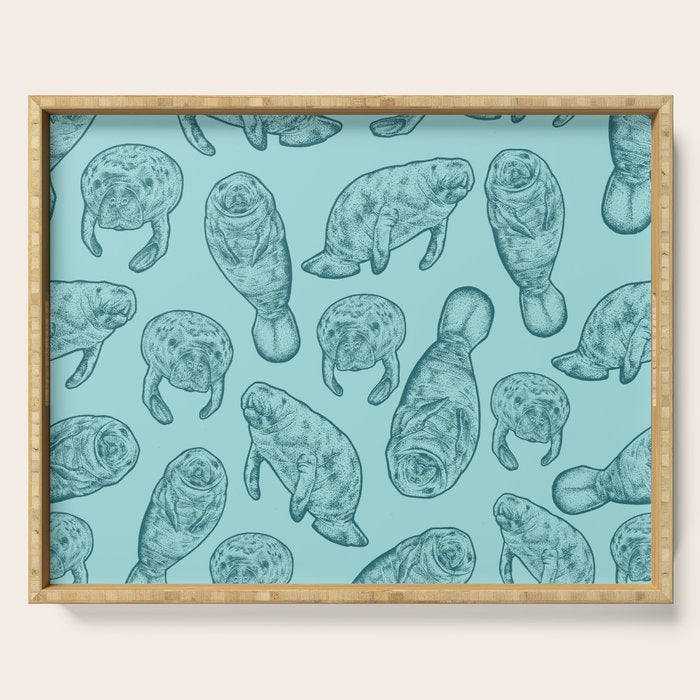 Manatees - Teal Serving Tray Gallery Image 1