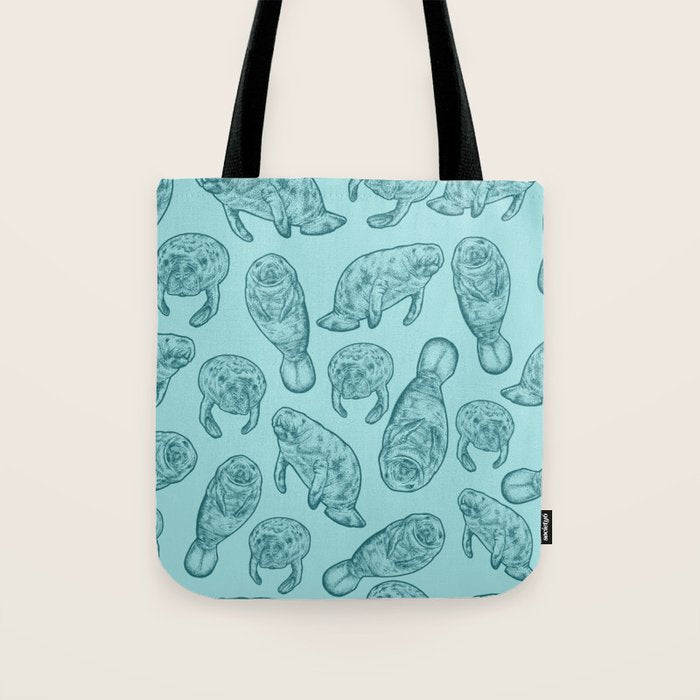 Manatees - Teal Tote Bag Gallery Image 1