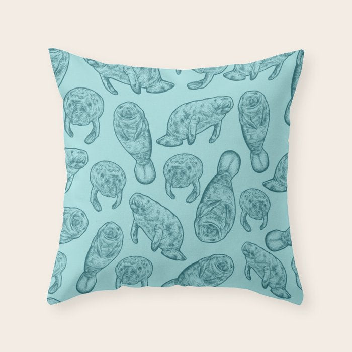 Manatees - Teal Throw Pillow Gallery Image 6