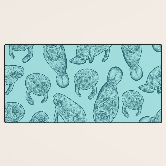 Manatees - Teal Desk Mat Gallery Image 3