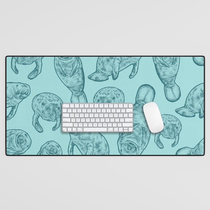Manatees - Teal Desk Mat Gallery Image 1