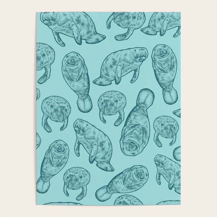 Manatees - Teal Poster Gallery Image 1