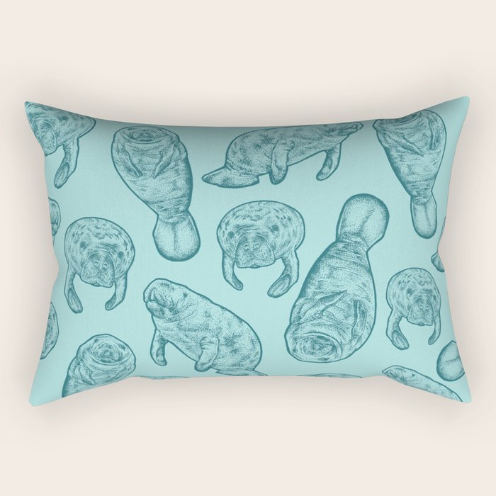 Manatees - Teal Rectangular Pillow Gallery Image 1
