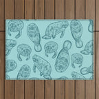Manatees - Teal Outdoor Rug Gallery Image 1