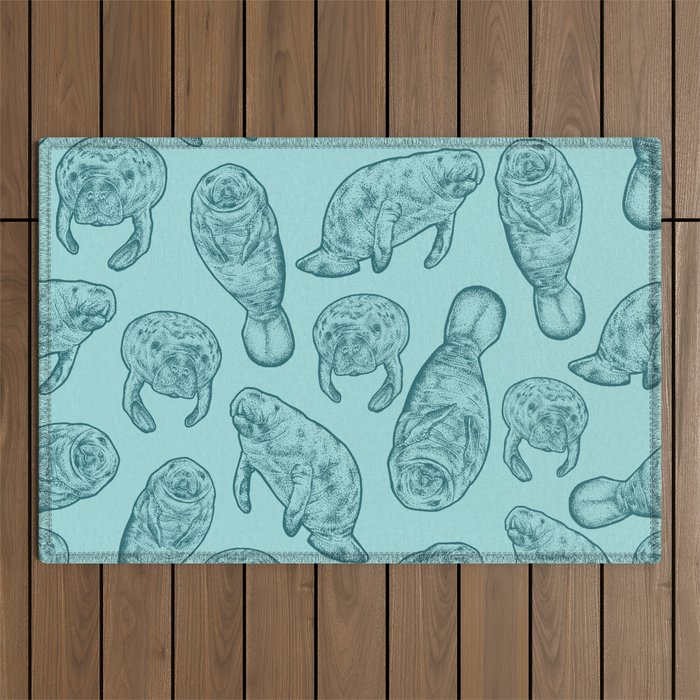 Manatees - Teal Outdoor Rug Gallery Image 1