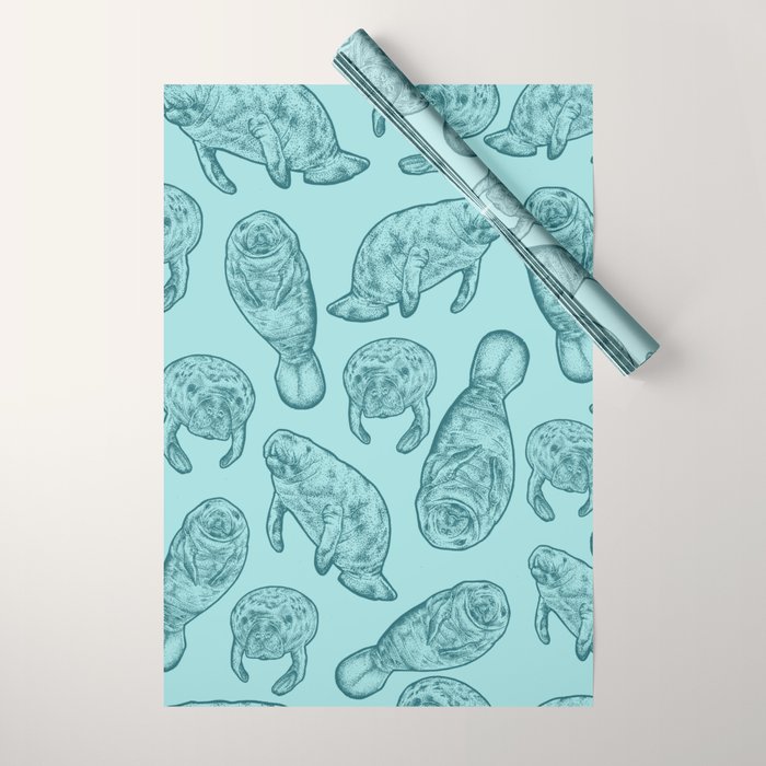 Manatees - Teal Wrapping Paper Gallery Image 1