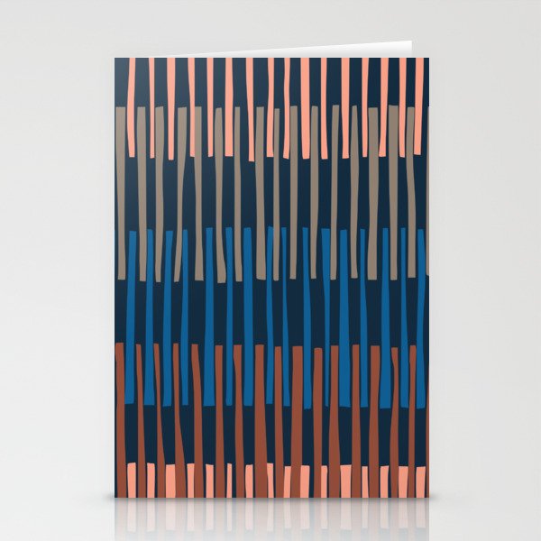 Block print geometrics stripes nocturnal blue Stationery Card Gallery Image 1