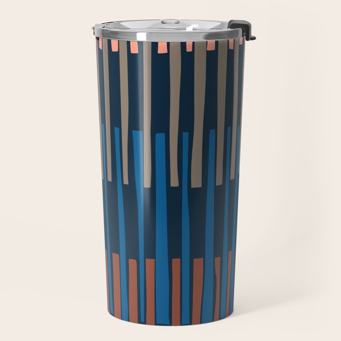 Block print geometrics stripes nocturnal blue Travel Mug Gallery Image 2