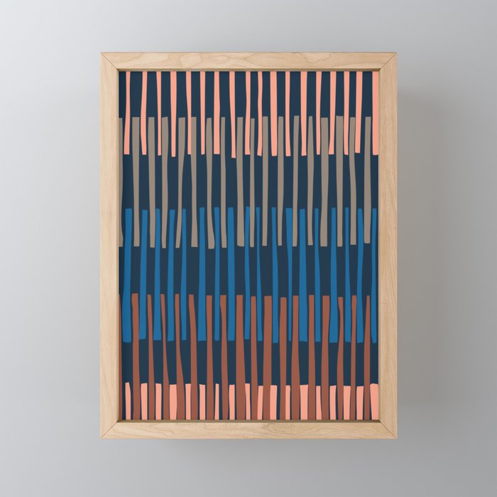 Block print geometrics stripes nocturnal blue Mini Art Print Gallery Image 1