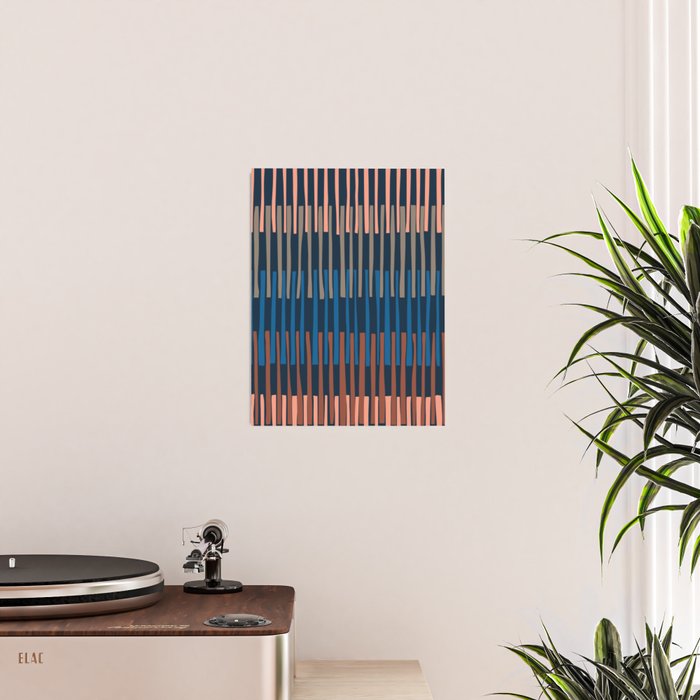 Block print geometrics stripes nocturnal blue Poster Gallery Image 2