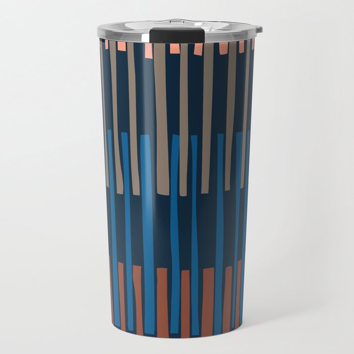 Block print geometrics stripes nocturnal blue Travel Mug Gallery Image 1