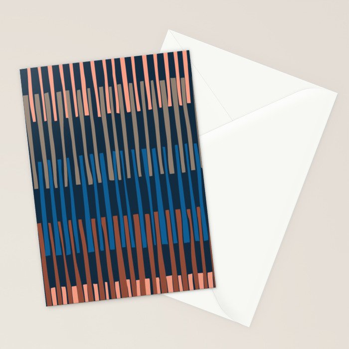 Block print geometrics stripes nocturnal blue Stationery Card Gallery Image 2