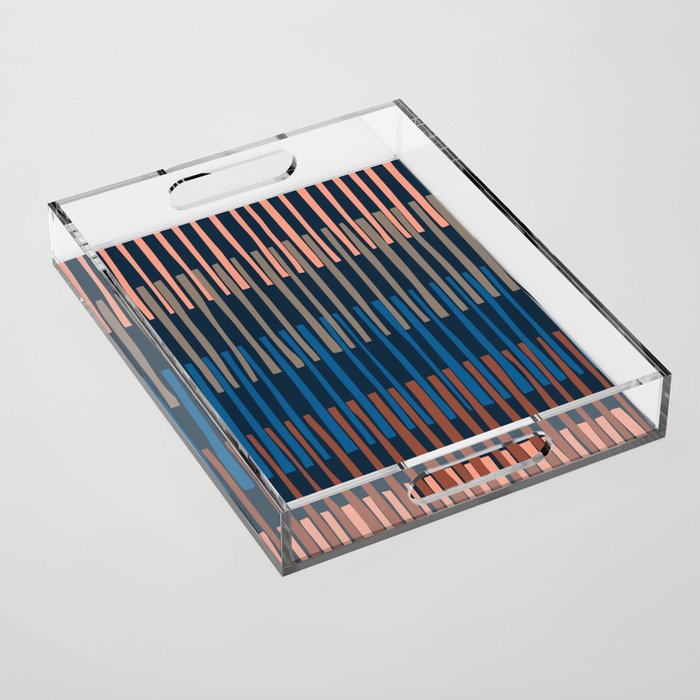 Block print geometrics stripes nocturnal blue Acrylic Tray Gallery Image 1