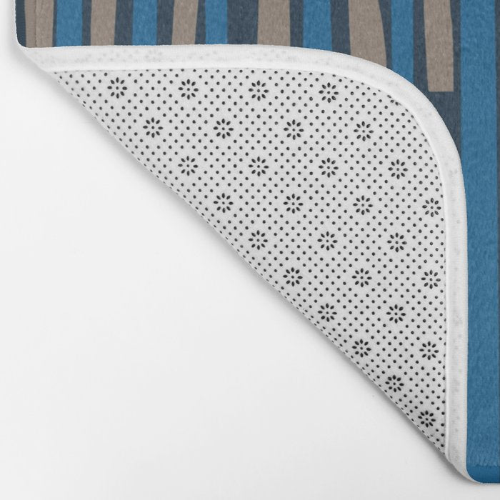 Block print geometrics stripes nocturnal blue Bath Mat Gallery Image 2