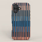Block print geometrics stripes nocturnal blue iPhone Case Gallery Image 1