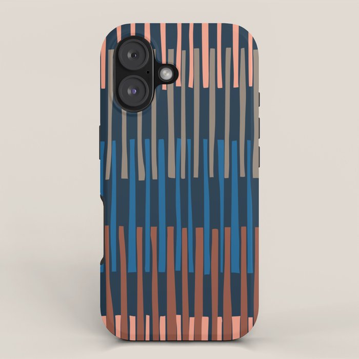 Block print geometrics stripes nocturnal blue iPhone Case Gallery Image 1