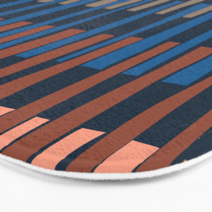 Block print geometrics stripes nocturnal blue Bath Mat Gallery Image 3