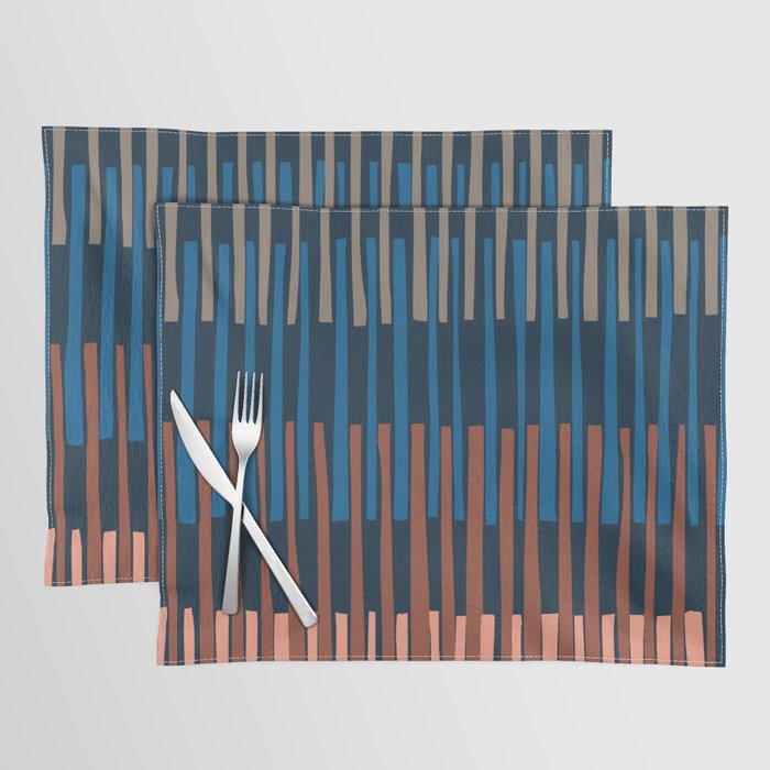 Block print geometrics stripes nocturnal blue Placemat Gallery Image 1