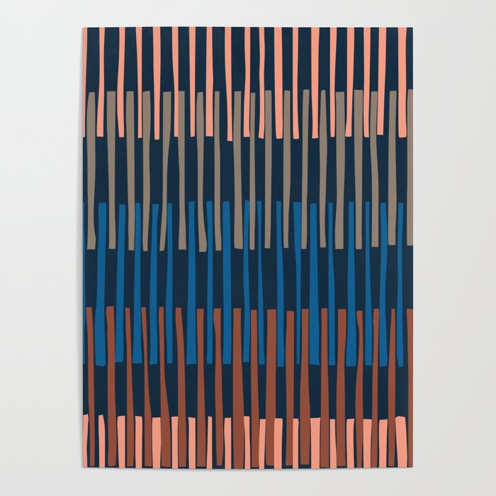 Block print geometrics stripes nocturnal blue Poster Gallery Image 4