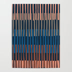Block print geometrics stripes nocturnal blue Poster Gallery Image 4