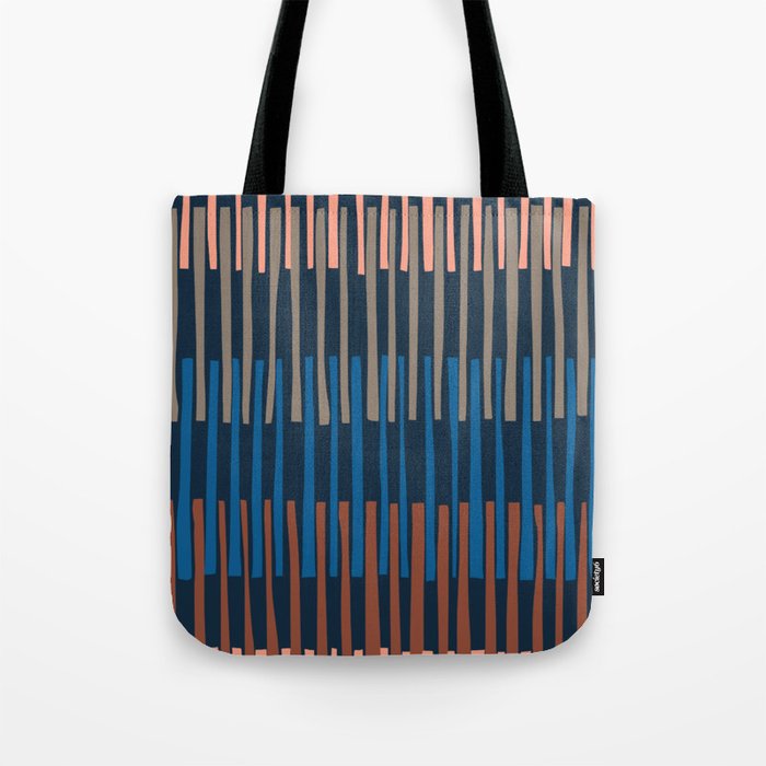 Block print geometrics stripes nocturnal blue Tote Bag Gallery Image 1