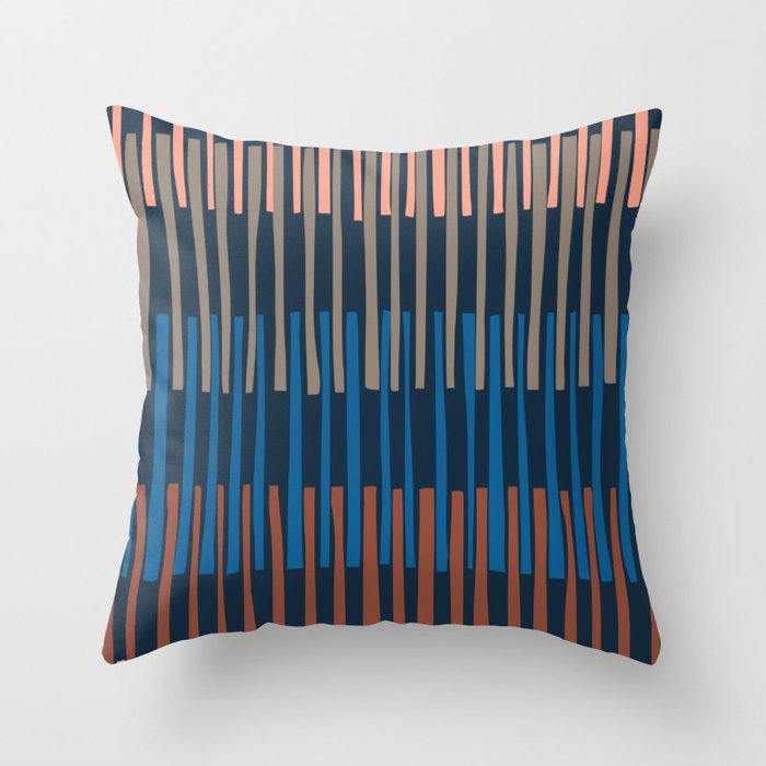 Block print geometrics stripes nocturnal blue Throw Pillow Gallery Image 1