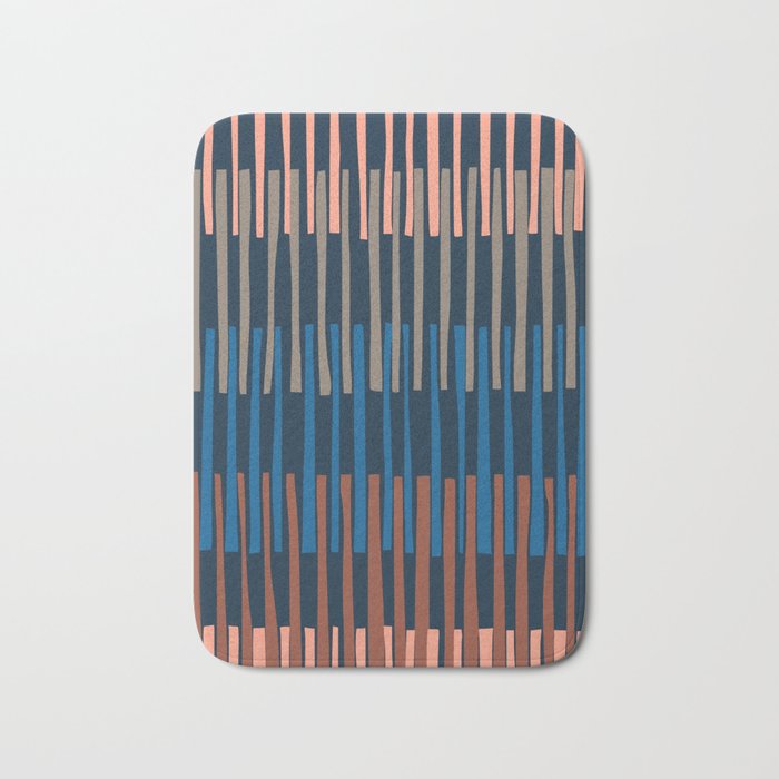 Block print geometrics stripes nocturnal blue Bath Mat Gallery Image 1
