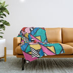 Colorful Memphis Milano Modern Geometric Shapes - 80s 90s retro electroclash pop art Aztec Throw Blanket Gallery Image 1