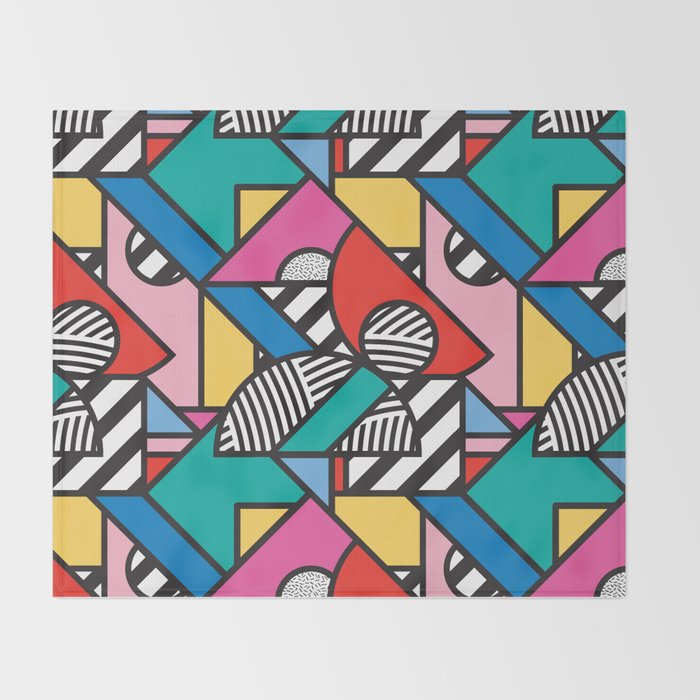 Colorful Memphis Milano Modern Geometric Shapes - 80s 90s retro electroclash pop art Aztec Throw Blanket Gallery Image 2