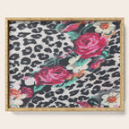 Vintage black white pink floral cheetah animal print Serving Tray Gallery Image 1